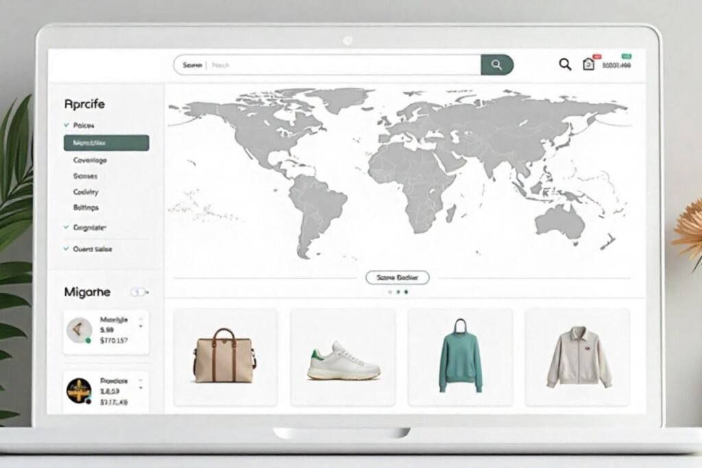Global ecommerce product pages showing localized languages, pricing, and UI elements.