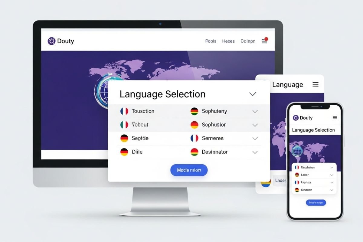 Global website shown in multiple languages representing website translation and localization