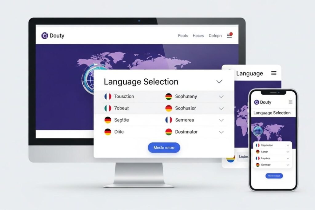 Global website shown in multiple languages representing website translation and localization